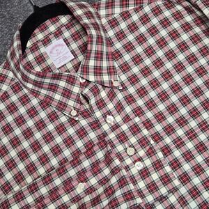 Brooks Brothers Men's 346 Button Down Shirt‎ Red Plaid Check Sz XL Non Iron Prep